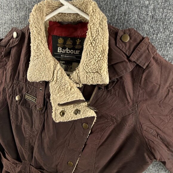 Barbour International MATLOCK Brown Size 6 Waxed Jacket Women Fleece Inside - Picture 2 of 16